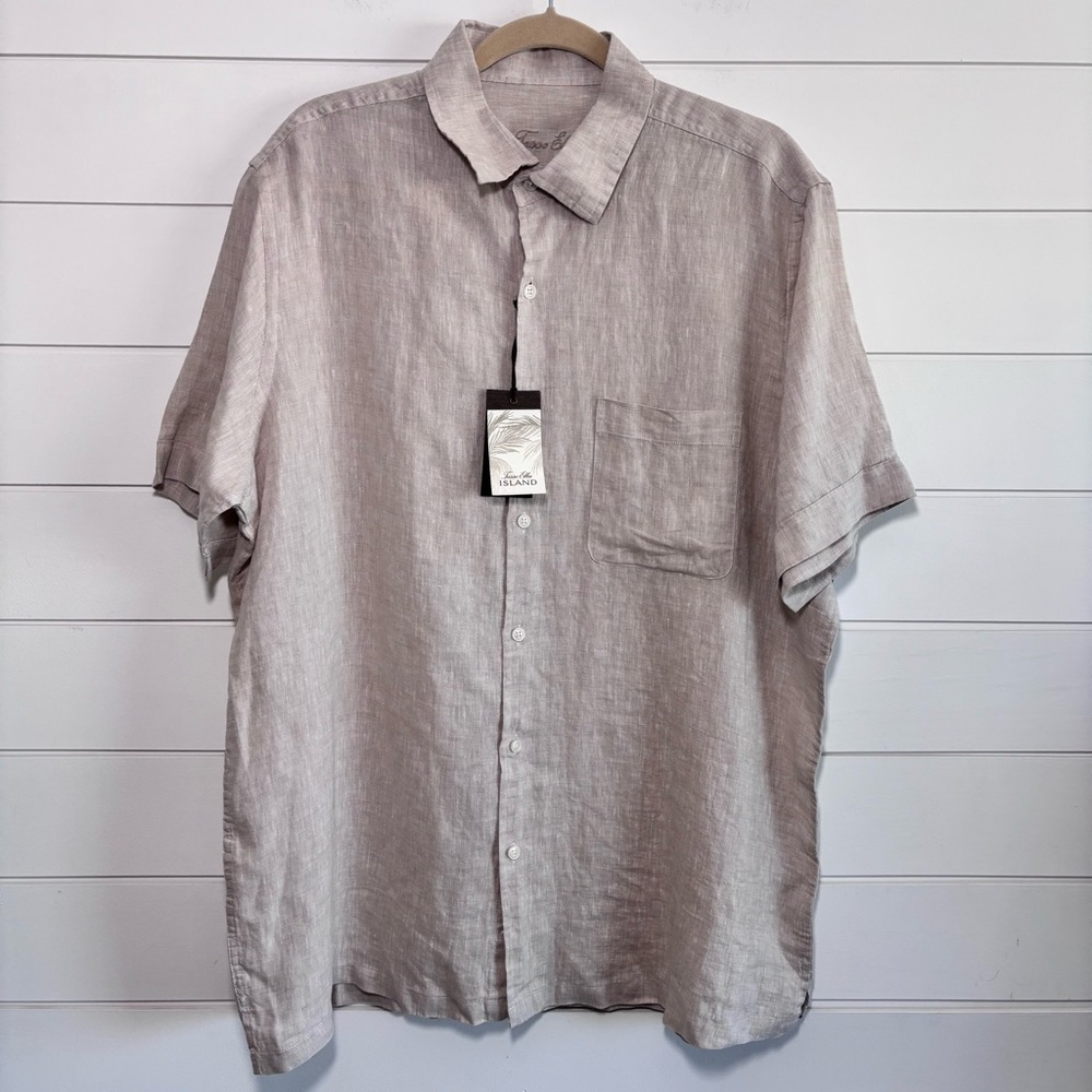 Tasso Elba Men's Short Sleeve Linen Shirt Hummus Combo Size XL (17-17 1/2)
